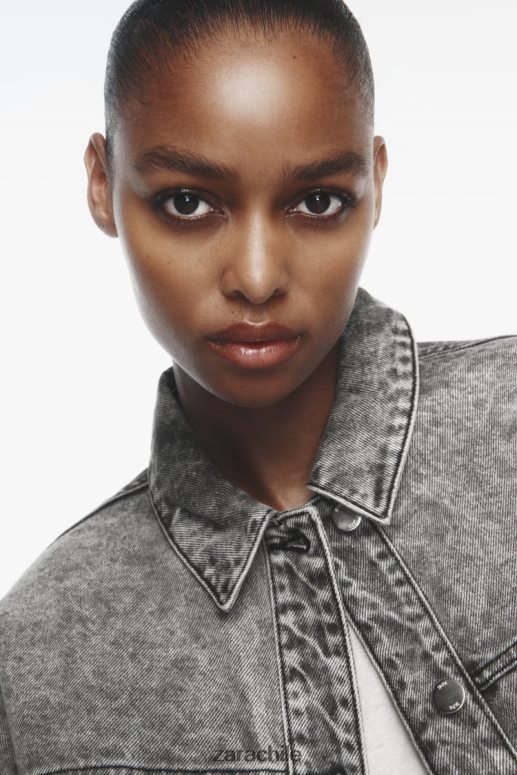 ropa cl Zara mujer chaqueta vaquera z1975 con bolsillos gris JJ06N473