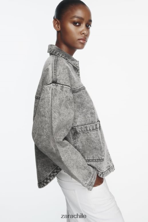 ropa cl Zara mujer chaqueta vaquera z1975 con bolsillos gris JJ06N473