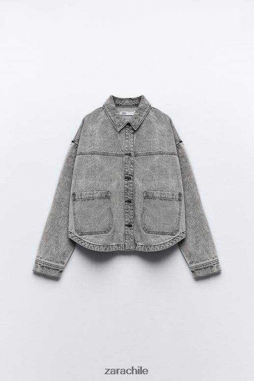 ropa cl Zara mujer chaqueta vaquera z1975 con bolsillos gris JJ06N473