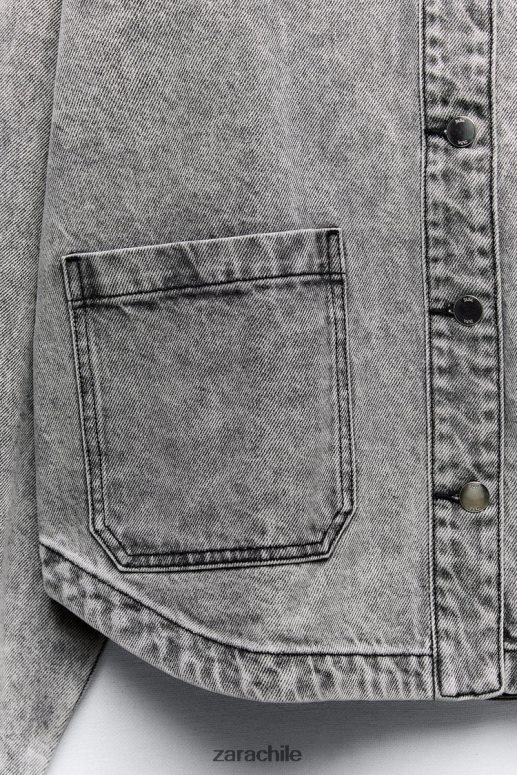 ropa cl Zara mujer chaqueta vaquera z1975 con bolsillos gris JJ06N473