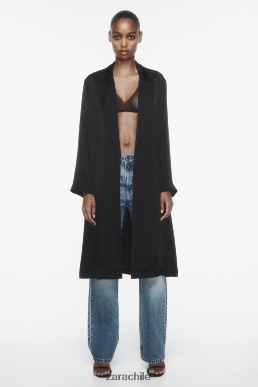 ropa cl Zara mujer gabardina con efecto satinado negro JJ06N4135