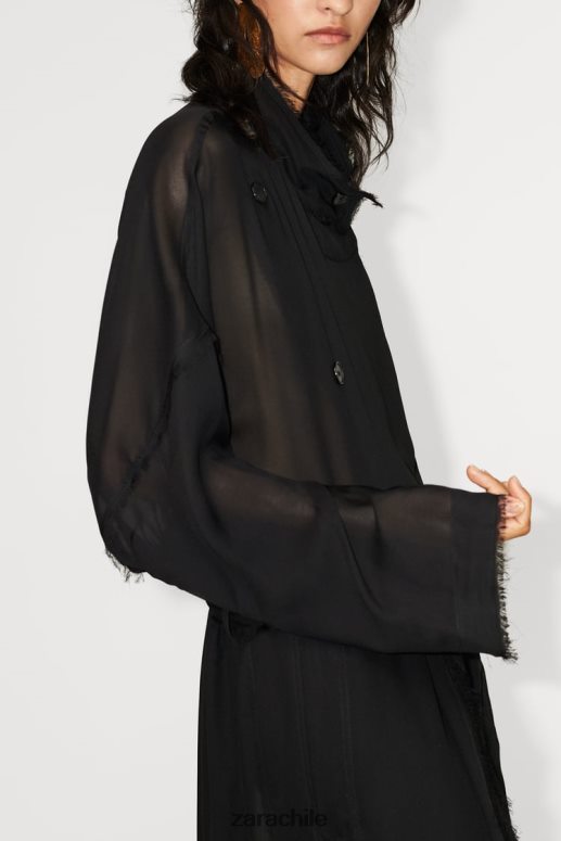 ropa cl Zara mujer gabardina fluida y deshilachada negro JJ06N462