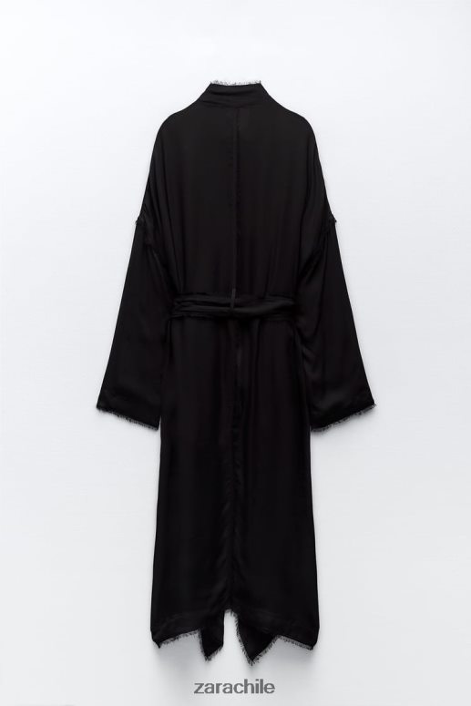 ropa cl Zara mujer gabardina fluida y deshilachada negro JJ06N462