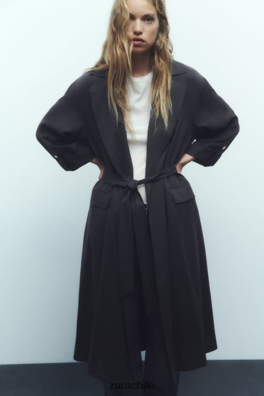 ropa cl Zara mujer gabardina larga fluida gris JJ06N474