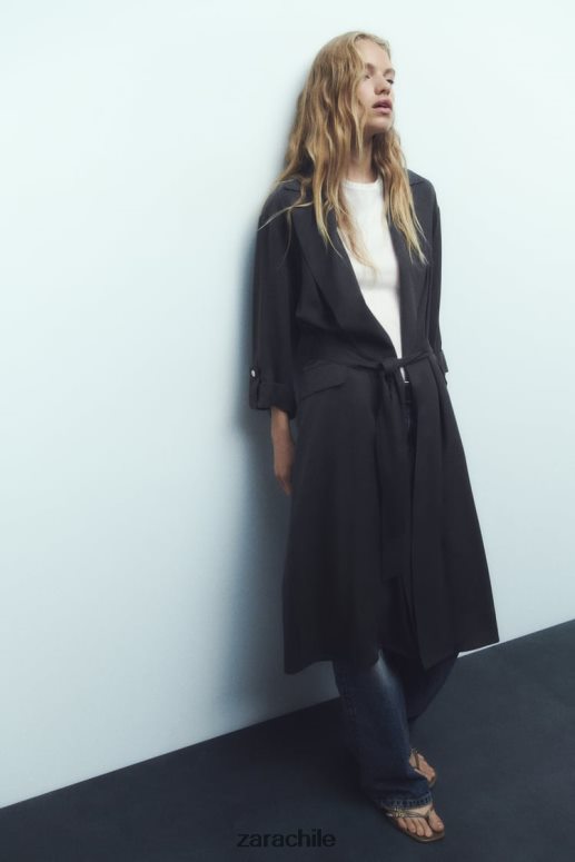 ropa cl Zara mujer gabardina larga fluida gris JJ06N474