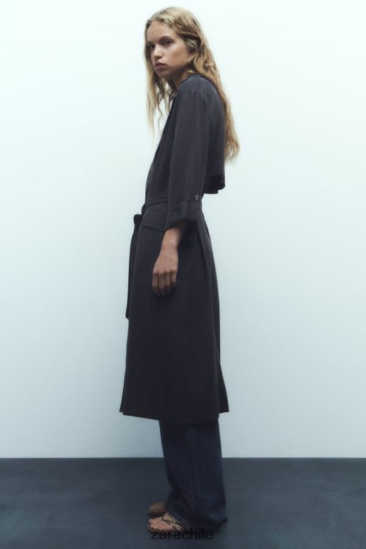 ropa cl Zara mujer gabardina larga fluida gris JJ06N474