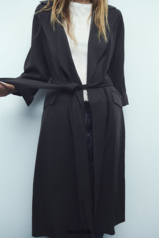 ropa cl Zara mujer gabardina larga fluida gris JJ06N474