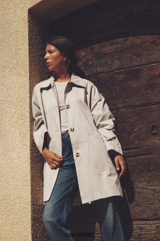 ropa cl Zara mujer gabardina oversize con bolsillos arena JJ06N4131