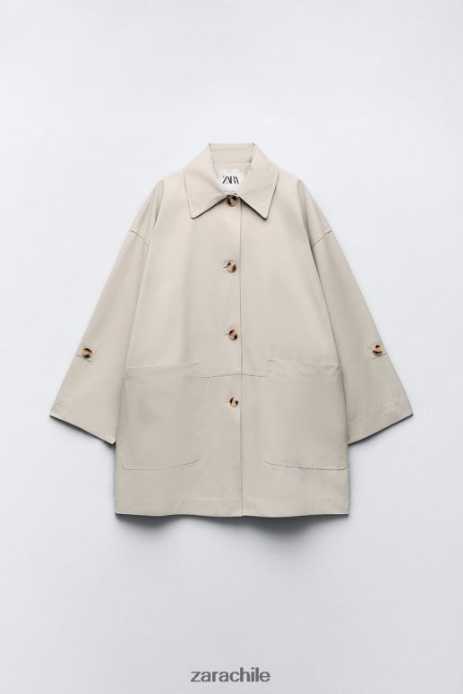 ropa cl Zara mujer gabardina oversize con bolsillos arena JJ06N4131