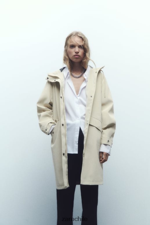ropa cl Zara mujer impermeable de goma con protección contra el agua y el viento crudo JJ06N440