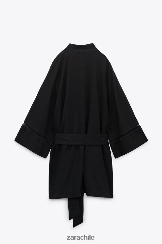 ropa cl Zara mujer kimono con aplicación de encaje en mezcla de lino negro JJ06N4128