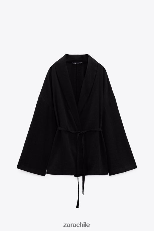 ropa cl Zara mujer kimono cruzado texturizado negro JJ06N4108