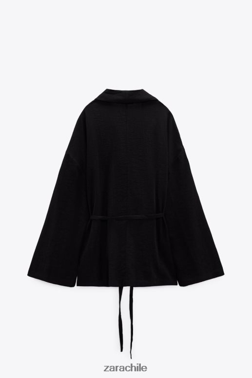 ropa cl Zara mujer kimono cruzado texturizado negro JJ06N4108