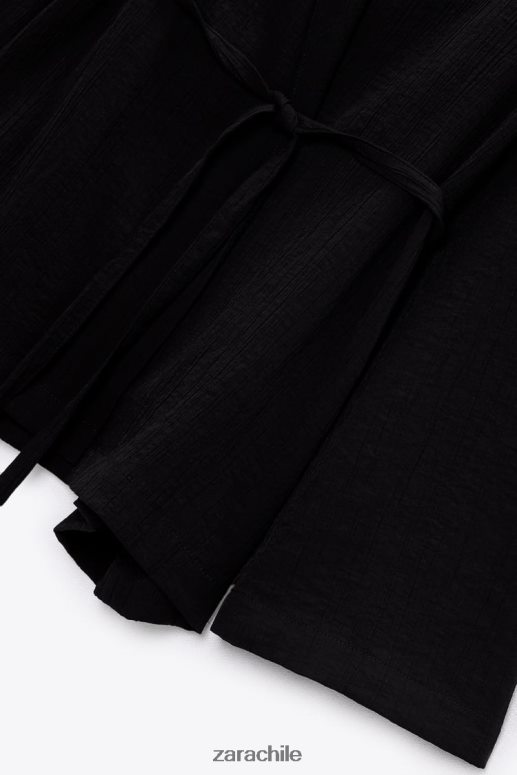 ropa cl Zara mujer kimono cruzado texturizado negro JJ06N4108
