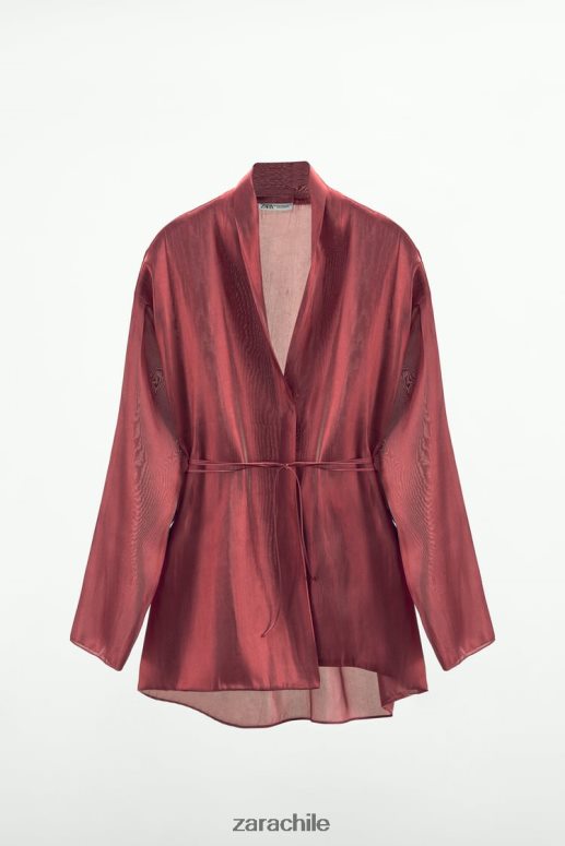 ropa cl Zara mujer kimono envolvente ladrillo JJ06N452