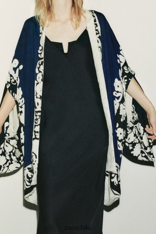 ropa cl Zara mujer kimono estampado reversible azul negro JJ06N4136