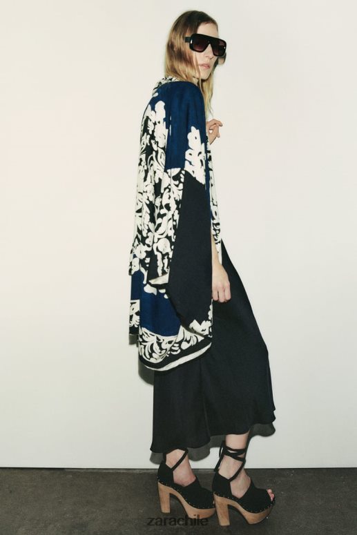 ropa cl Zara mujer kimono estampado reversible azul negro JJ06N4136