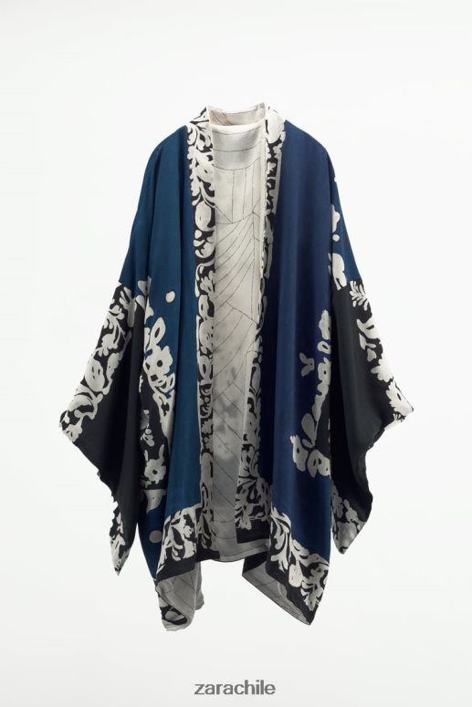 ropa cl Zara mujer kimono estampado reversible azul negro JJ06N4136