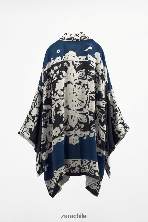 ropa cl Zara mujer kimono estampado reversible azul negro JJ06N4136