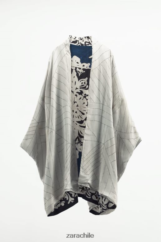 ropa cl Zara mujer kimono estampado reversible azul negro JJ06N4136