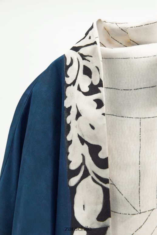 ropa cl Zara mujer kimono estampado reversible azul negro JJ06N4136