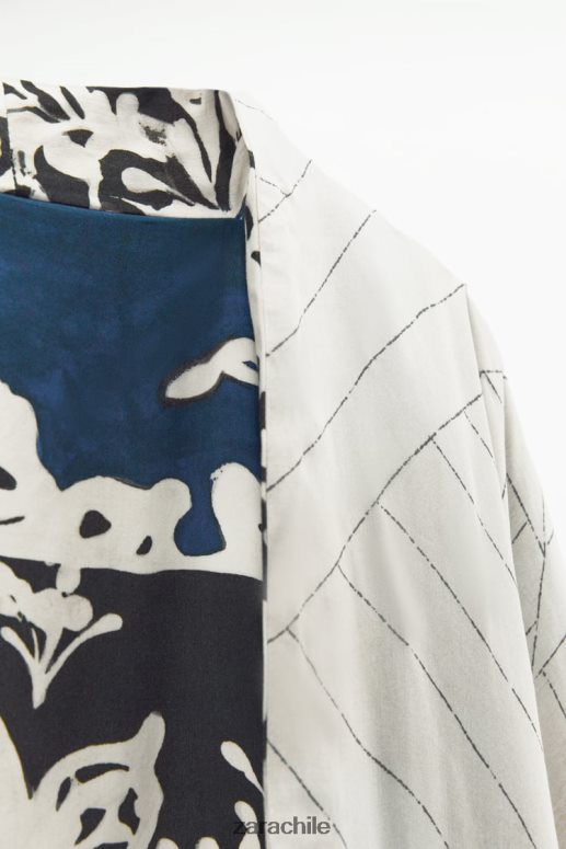 ropa cl Zara mujer kimono estampado reversible azul negro JJ06N4136