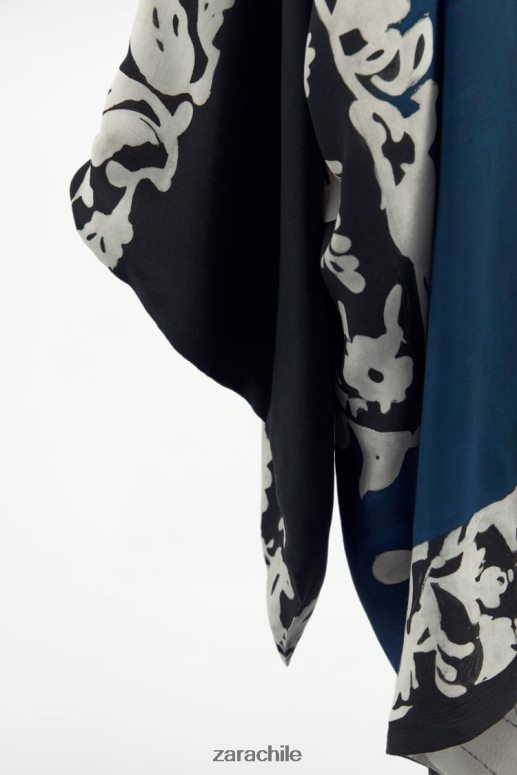 ropa cl Zara mujer kimono estampado reversible azul negro JJ06N4136