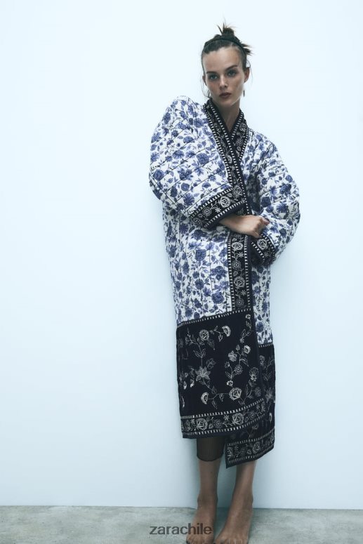 ropa cl Zara mujer kimono floral acolchado azul JJ06N416