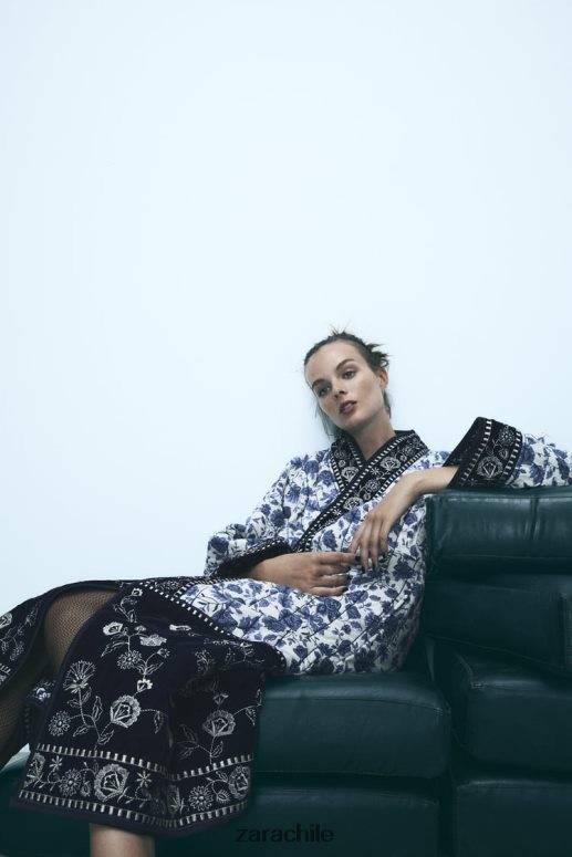 ropa cl Zara mujer kimono floral acolchado azul JJ06N416