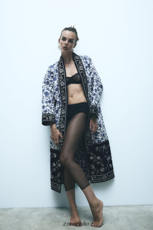 ropa cl Zara mujer kimono floral acolchado azul JJ06N416