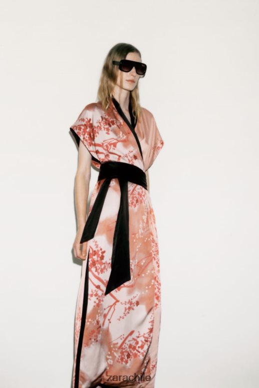 ropa cl Zara mujer kimono largo estampado rosa JJ06N4105