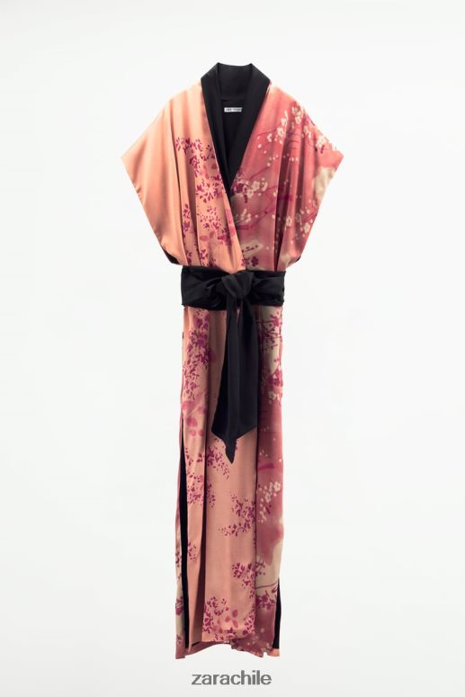 ropa cl Zara mujer kimono largo estampado rosa JJ06N4105