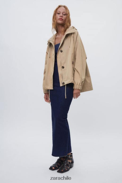 ropa cl Zara mujer parka corta con botones marrón/topo JJ06N479