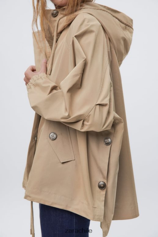 ropa cl Zara mujer parka corta con botones marrón/topo JJ06N479