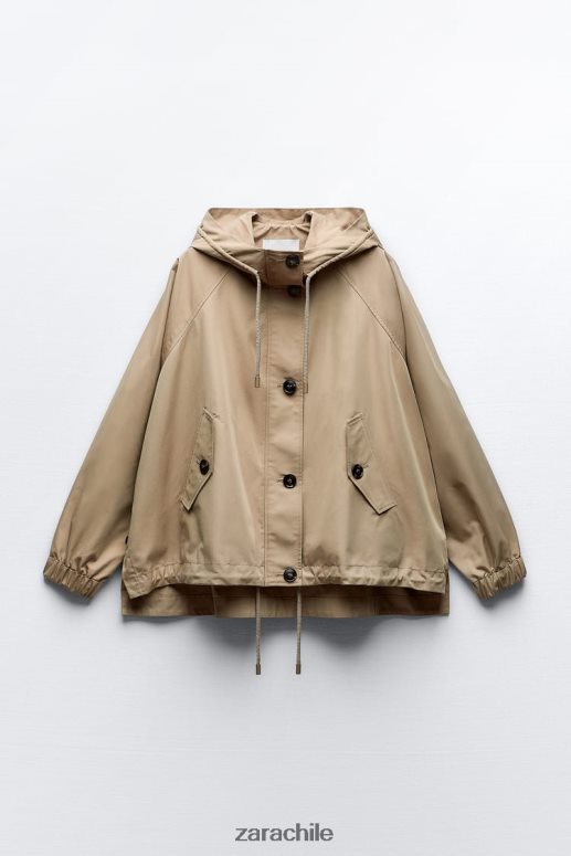 ropa cl Zara mujer parka corta con botones marrón/topo JJ06N479