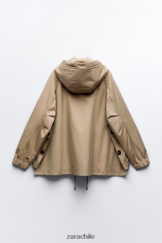 ropa cl Zara mujer parka corta con botones marrón/topo JJ06N479