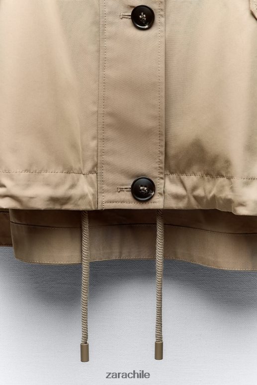 ropa cl Zara mujer parka corta con botones marrón/topo JJ06N479