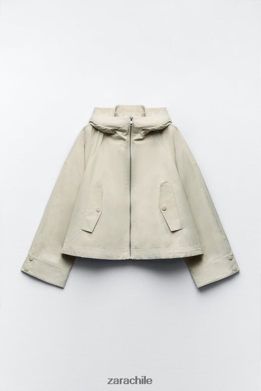 ropa cl Zara mujer parka corta con capucha crudo JJ06N45