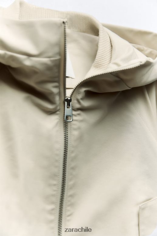 ropa cl Zara mujer parka corta con capucha crudo JJ06N45