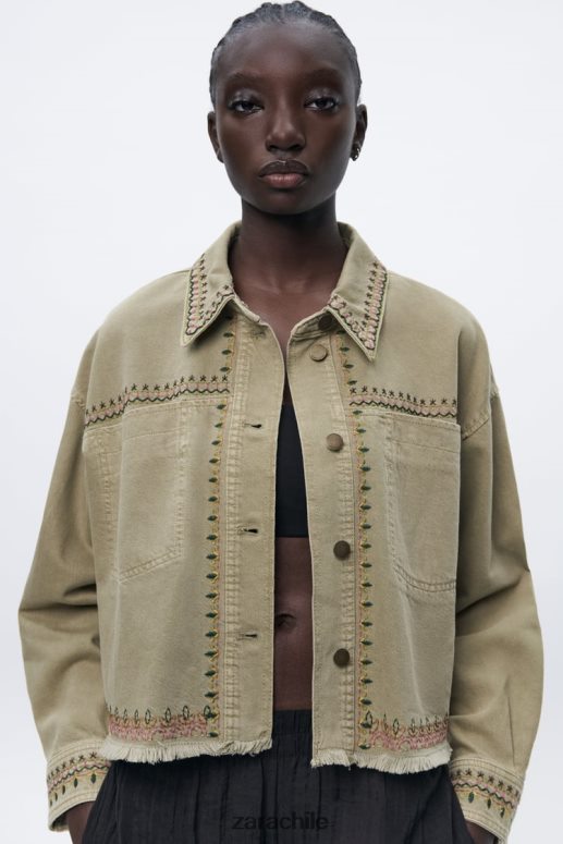 ropa cl Zara mujer sobrecamisa bordada caqui JJ06N490