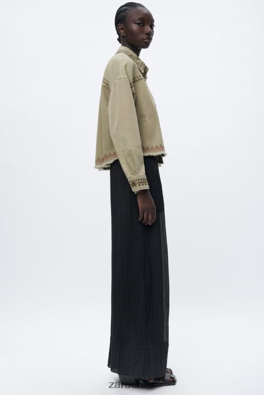 ropa cl Zara mujer sobrecamisa bordada caqui JJ06N490