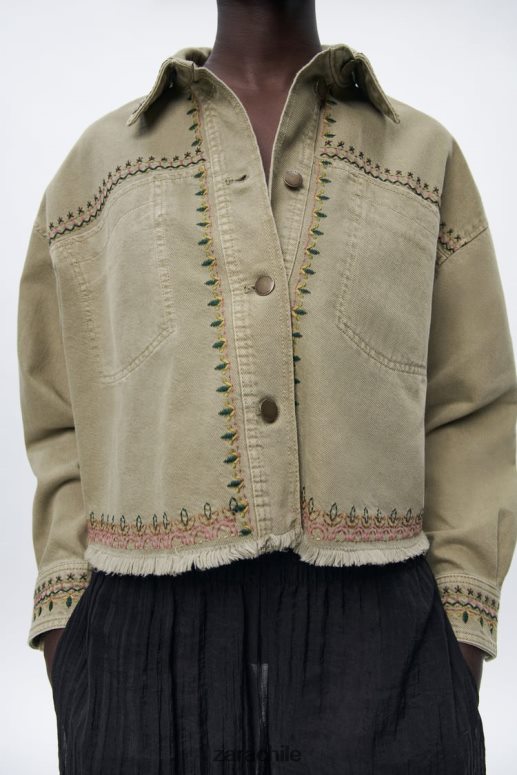 ropa cl Zara mujer sobrecamisa bordada caqui JJ06N490