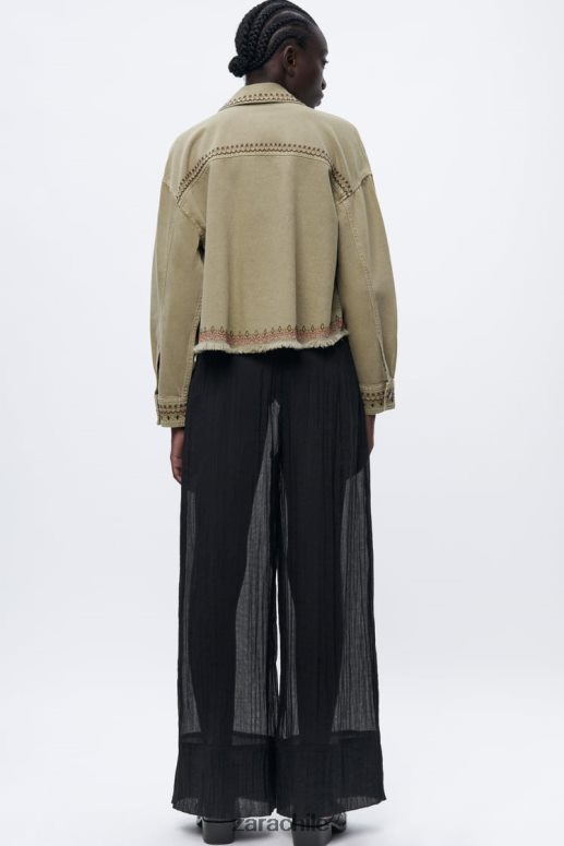 ropa cl Zara mujer sobrecamisa bordada caqui JJ06N490