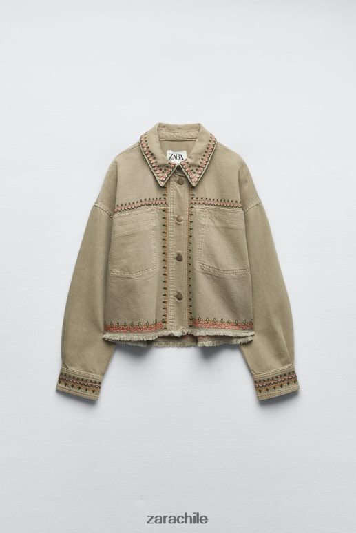 ropa cl Zara mujer sobrecamisa bordada caqui JJ06N490
