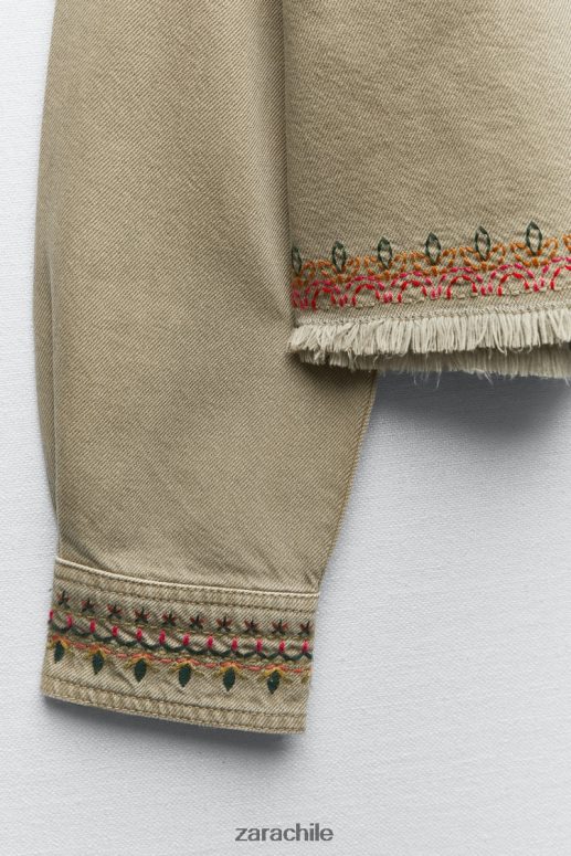 ropa cl Zara mujer sobrecamisa bordada caqui JJ06N490