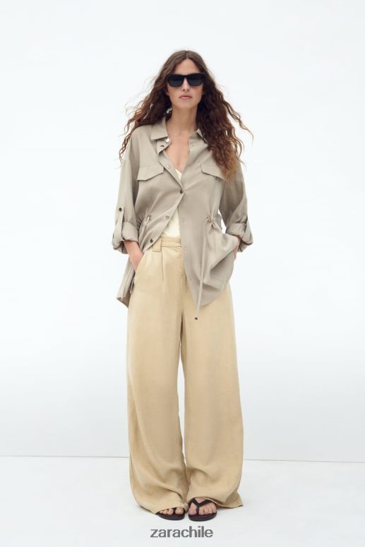 ropa cl Zara mujer sobrecamisa con cintura ajustable arena JJ06N4100