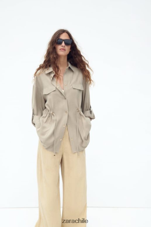 ropa cl Zara mujer sobrecamisa con cintura ajustable arena JJ06N4100