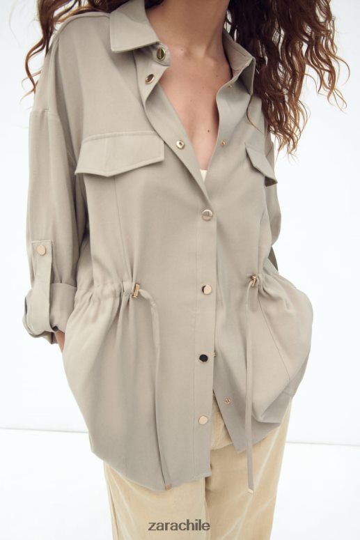 ropa cl Zara mujer sobrecamisa con cintura ajustable arena JJ06N4100