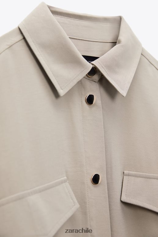 ropa cl Zara mujer sobrecamisa con cintura ajustable arena JJ06N4100