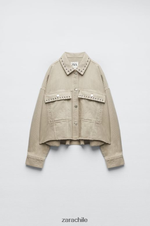 ropa cl Zara mujer sobrecamisa corta con piercings arena JJ06N4102